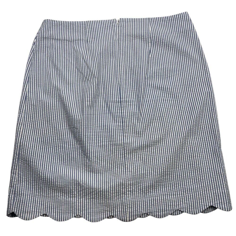 Talbots Blue White Striped Seersucker Scalloped Hem Skirt Womens Size 6 A-Line
